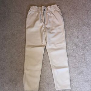 Cream Leather Paperbag Pants
